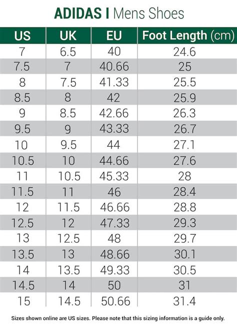 adidas walking shoes size chart